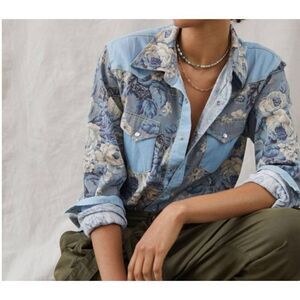 Anthropologie Blue Floral Button Down Shirt